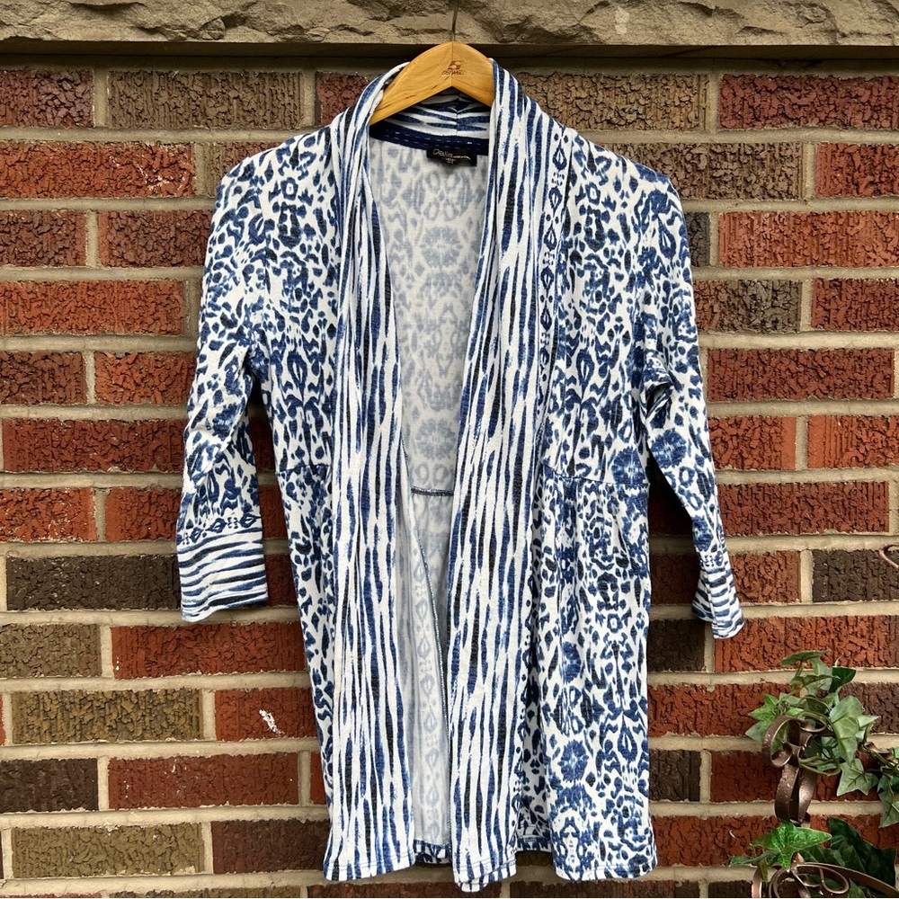 Dalia White And Blue Multi Patterned Cardigan Swe… - image 1